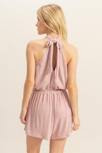 Halter-Neck Open-Back Romper in Mauve