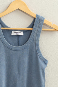 Mineral Wash Ribbed Tank - Clay or Blue