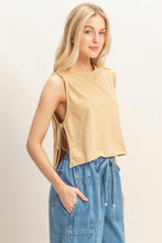 Load image into Gallery viewer, Sleeveless Raw Edge Tie-Side Top - More Colors Available
