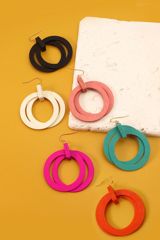 Double Wooden Hoop Earrings - More Colors Available