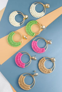 Boho Raffia Hoop Drop Earrings - More Colors Available
