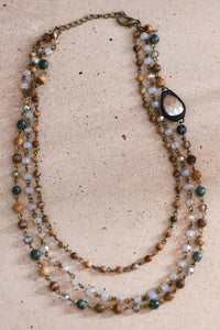 Triple Layered Mixed Glass Bead and Stone Necklace - More Colors Available