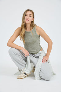 Washed Contrast Stitch Knit Tank Top - More Colors Available