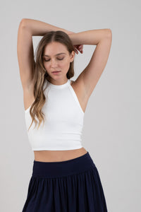 Cropped Knit Tank Top in White