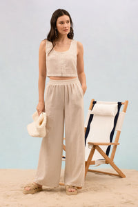 Square Neck Crochet Trim Crop Top and Pants - More Colors Available