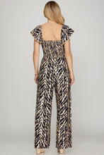 Load image into Gallery viewer, Short Ruffle Sleeve Print Smocked Sleeve Jumpsuit
