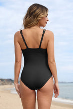 Load image into Gallery viewer, Black Split Neckline One-Piece Swimsuit
