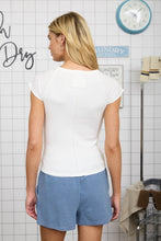 Load image into Gallery viewer, Raglan Exposed Seam Short Sleeve Top in White
