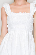 Load image into Gallery viewer, White Geometric Eyelet Ruffled Mini Dress
