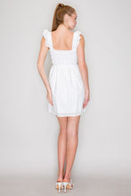 Load image into Gallery viewer, White Geometric Eyelet Ruffled Mini Dress
