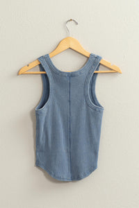 Mineral Wash Ribbed Tank - Clay or Blue