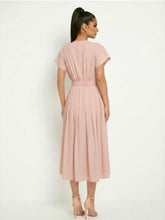 Load image into Gallery viewer, Blush Deep V-neck Pleated Waist Midi Dress
