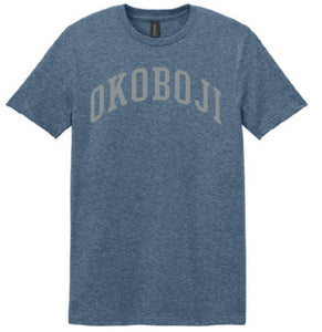 "FF1" Adult Softstyle T-Shirt (64000) - Charcoal on Heather Indigo