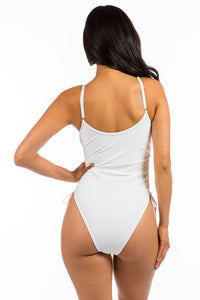 Side-Tie One Piece Swimsuit in White