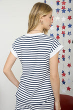 Load image into Gallery viewer, Striped Henly Top Short Sleeve Short Set in Navy
