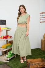 Load image into Gallery viewer, Clip Dot Cropped Shirt/Skirt Set in Olive
