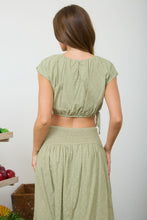 Load image into Gallery viewer, Clip Dot Cropped Shirt/Skirt Set in Olive
