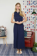 Load image into Gallery viewer, Shirred Button Down Top and Skirt Set in Navy

