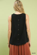 Load image into Gallery viewer, Sleeveless Round Neck Back Button Linen Top with Scallop - More Colors Available
