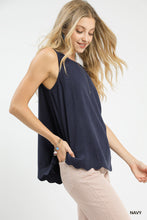 Load image into Gallery viewer, Sleeveless Round Neck Back Button Linen Top with Scallop - More Colors Available
