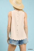 Load image into Gallery viewer, Sleeveless Round Neck Back Button Linen Top with Scallop - More Colors Available
