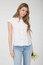 Load image into Gallery viewer, White Rouched Shoulder Button Down
