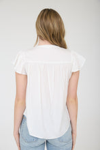 Load image into Gallery viewer, White Rouched Shoulder Button Down
