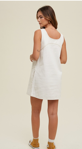 Contrast Stitched White Denim Dress