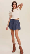 Load image into Gallery viewer, Navy High-Waisted Flare Smocked Shorts
