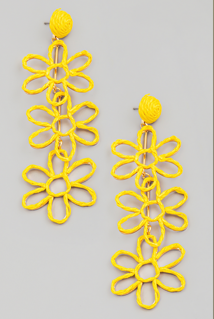 Triple Straw Flower Drop Earrings - More Colors Available