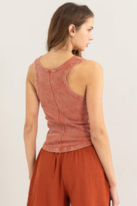 Mineral Wash Ribbed Tank - Clay or Blue