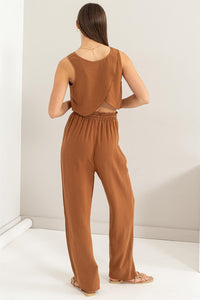 Wrapped Back Crop/Pants Set - Brown or Oatmeal