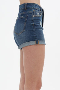 High-Rise Button Fly Denim Roll Up Shorts