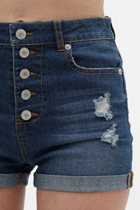 High-Rise Button Fly Denim Roll Up Shorts