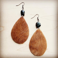 Load image into Gallery viewer, Leather and Turquoise Teardrop Earrings
