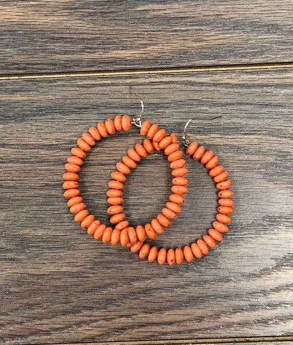 Orange Beaded Hoop Earrings