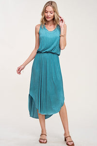 Raw Hem Round Neck Midi Dress - More Colors Available