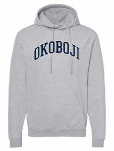 "FF2" Adult Hooded Sweatshirt (T320) - Navy and White on Heather Gray